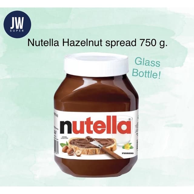 นูเทลล่า แยมเฮเซลนัท Nutella spread 750กรัม(g.) ขวดแก้ว BBE: