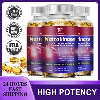 Nattokinase Capsules 10,100MG พร้อม CoQ10 + Quercetin ข้าวยีสต์แดง + Bromelain -Immune Booster