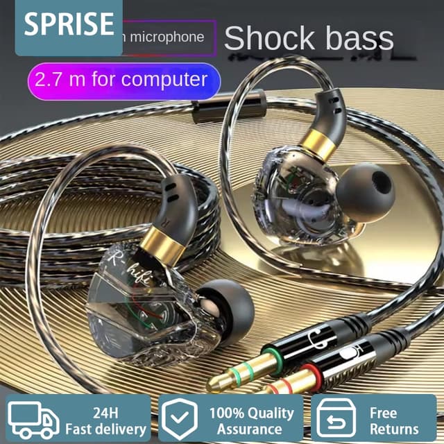 Sprise M35 เบสหูฟังแบบมีสายพร้อมไมโครโฟนตัดเสียงรบกวน HiFi P