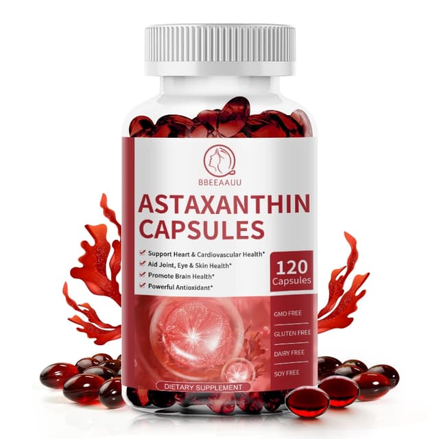BBEEAAUU Beau Astaxanthin 120 แคปซูล Capsules แอสตาแซนธิน สารสกัดจาก สาหร่ายสีแดง สาหร่ายฮีมาโตค็อกคัส พลูวิเอลิส