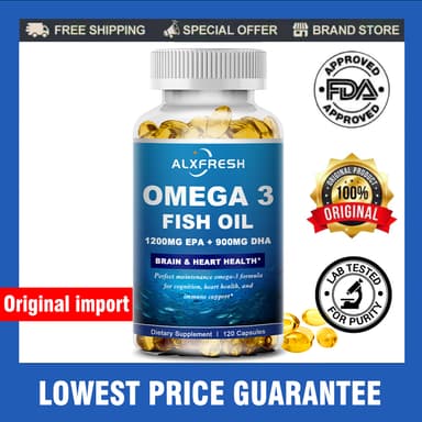 น้ํามันปลา OMEGA-3 แคปซูลสําหรับสมอง ระบบหัวใจ คลายเครียด สุขภาพระบบประสาทปัญญา– 3600mg สูง EPA 1300mg DHA 900mg