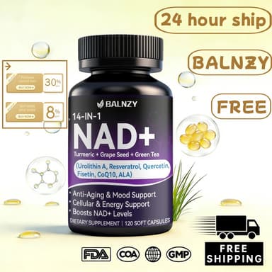 อาหารเสริม Balnzy NAD พร้อมระดับ Nicotinamide Riboside Resveratrol, Quercetin, CoQ10, Alpha Lipoic Acid Boost NAD+, แคปซูล NAD Plus สําหรับพลังงานและต่อต้านริ้วรอย