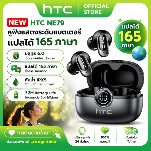 HTC NE79 หูฟังนักแปล ใหม่ TWS หูฟังบลูทูธ 6.0 หูฟังไร้สายกัน