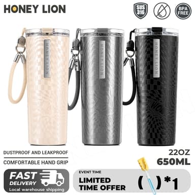 HoneyLion - แก้วเก็บอุณหภูมิ 650ml ไร้รอยต่อ สแตนเลส 316 กันรั่ว แก้วกาแฟพกพา ใช้เดินทางและทำงานทุกวัน