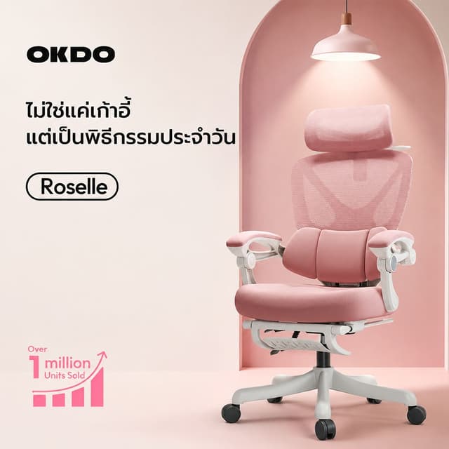 OKDO Roselle เก้าอี้ทำงาน เก้าอี้สุขภาพ ตาข่ายระบายอากาศ รอง