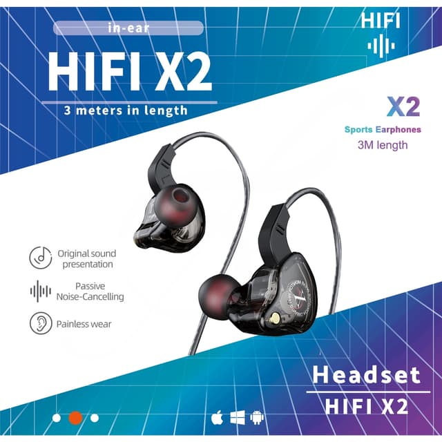3M Original HIFI X2 แบบไดนามิกหูฟังแบบมีสาย HIFI หูฟังเบสหนั