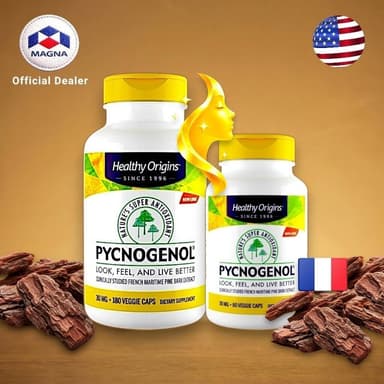 ของแท้ 100%  Healthy Origins Pycnogenol 100mg 120 Veg Capsules Original USA French Pine Bark Extract สารต้านอนุมูลอิสระสนับสนุนผิว
