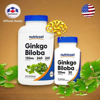 นูทรีคอสท์ กิงโกะ แปะก๊วย 120 mg แคปซูล Nutricost Ginkgo Biloba ใบแปะก๊วยสกัด /กินร่วมกับ แอสต้าแซนทีน บิลเบอร์รี่ ถั...