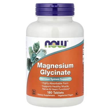 สินค้าของแท้[พร้อมส่ง] NOW Foods Magnesium Glycinate (180 Tablets) วิตามินช่วยนอนหลับ ลดอาการปวดหัวไมเกรน เหมาะสำหรับคนน