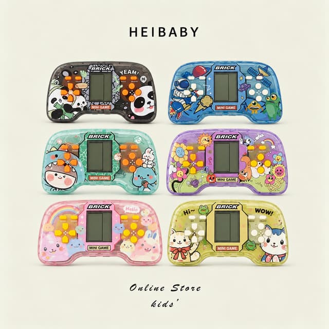 เครื่องเกมพกพาเด็ก เกมต่อตึก รูปการ์ตูนน่ารัก เครื่องเกมบล็อ