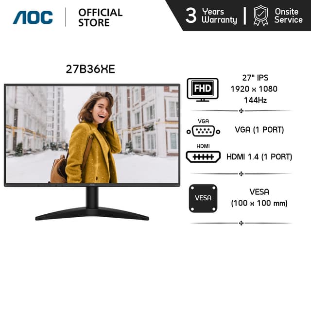 AOC 27B36XE MONITOR (จอมอนิเตอร์) 27" IPS FHD 144Hz 4MS