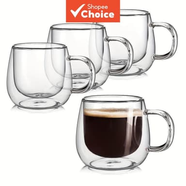 แก้วกาแฟผนังคู่ | แก้วบอโรซิลิเกตทนความร้อนสูง | ชุด 2/4/6 ใบ | แก้วลาเต้ & เอสเปรสโซ ขนาด 200 มล. ฉนวนสองชั้น