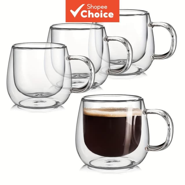 แก้วกาแฟผนังคู่ | แก้วบอโรซิลิเกตทนความร้อนสูง | ชุด 2/4/6 ใ