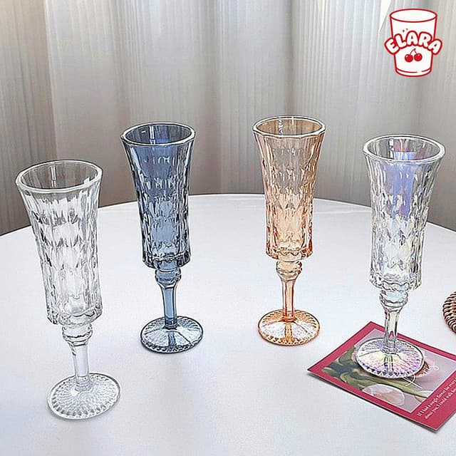 แก้วกระจกขาเตี้ยลายแกะสลักวินเทจ 4 สี (ใส/สีเทา/อำพอร์ต/เรนโ