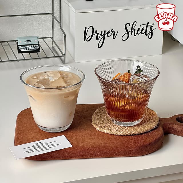แก้วกระจกรูปทรงกรวย 2 แบบ (ลายริ้ว/ใส) 260ml | แก้วกาแฟเย็น 