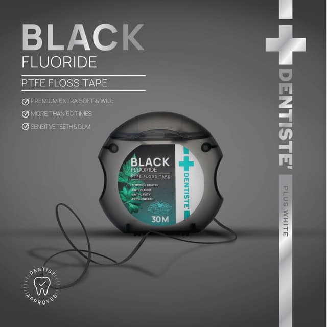 Dentiste Dental Black PTFE Floss Tape with Fluoride 30m ไหมข