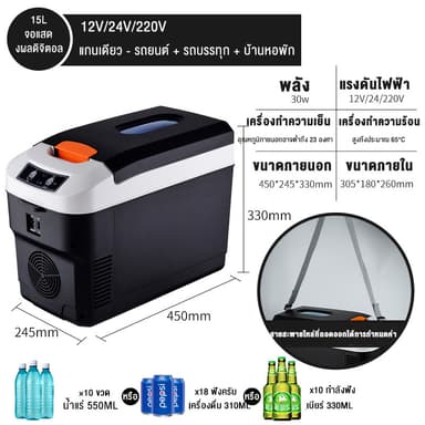 ตู้เย็นมินิมือถือในรถยนต์ 18L  ตู้เย็นแช่ใช้ได้ในบ้าน หอ ที่พัก