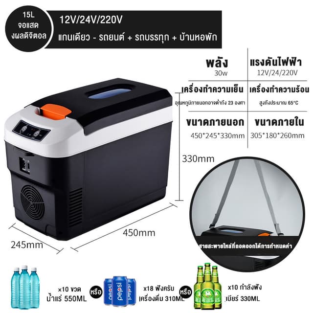 ตู้เย็นมินิมือถือในรถยนต์ 18L  ตู้เย็นแช่ใช้ได้ในบ้าน หอ ที่