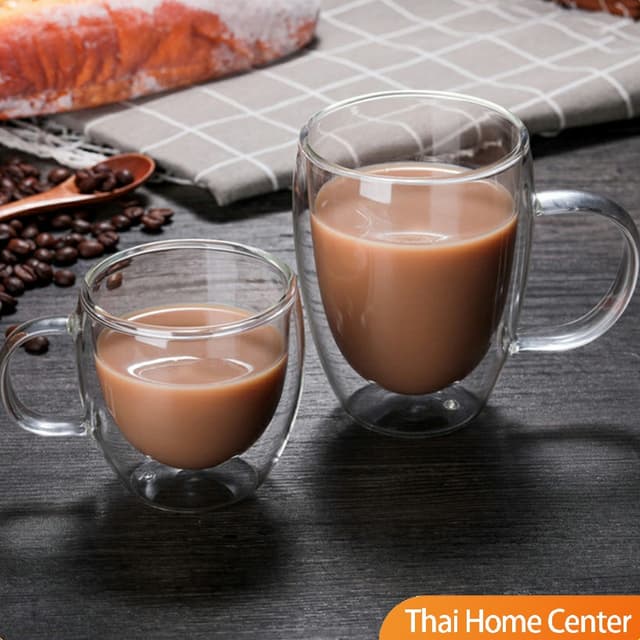 แก้วกาแฟทนความร้อนสองชั้น ถ้วยเครื่องดื่มน้ำร้อน น้ำเย็น แก้