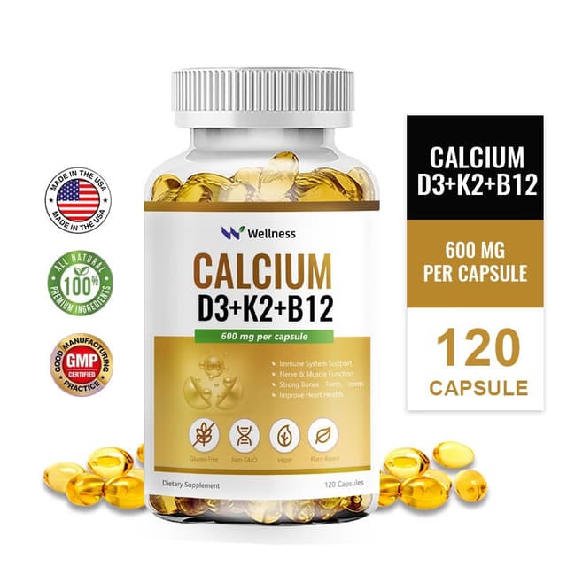 Wellness Calcium + Vitamin D3 K2 B12 Immune System Support N