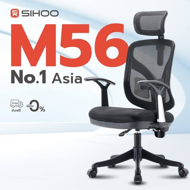 SIHOO รุ่น Doro C300 เก้าอี้สุขภาพพรีเมียม Full Mesh สี Shining-Black and white cloud พร้อมระบบรองรับหลังอัตโนมัติ เพื่อความสบายสูงสุดตลอดวัน