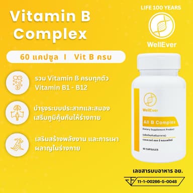 Vitamin B Complex (60 แคปซูล) WellEver All B Complex วิตามินบีรวม ครบทุกตัว B1-B12