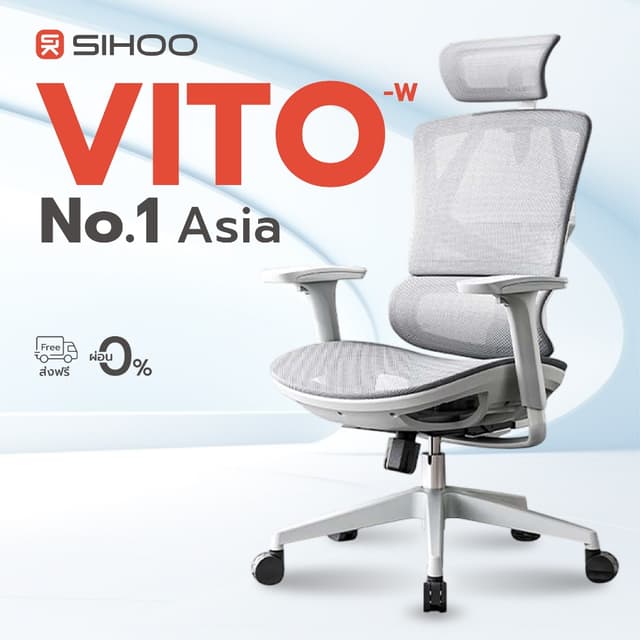 SIHOO รุ่น Vito-W เก้าอี้สุขภาพ Full Mesh ขนาดกะทัดรัด สี Grey ออกแบบพิเศษเพื่อผู้หญิงและคนรูปร่างเล็กโดยเฉพาะ เพื่อการซัพพอร์ตสรีระที่พอดีตัวและนั่งสบายตลอดวัน