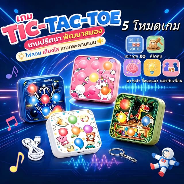 เครื่องเล่นเกมพกพา เกมกดปุ่มตีตุ่น เกม5 in 1 เกมXO TIC-TAC-T