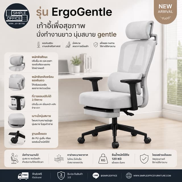 รุ่น Ergo Gentle 10 รุ่น เก้าอี้เพื่อสุขภาพ ตัวเองสายทำงานยา