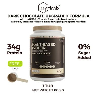 "UPGRADE NO SOY” 1 tub : Alter Plant-Based Protein Dark Chocolate with myHMB รสช็อกโกแลต ดาร์กช็อกโกแลต 800g โปรตีนพืช