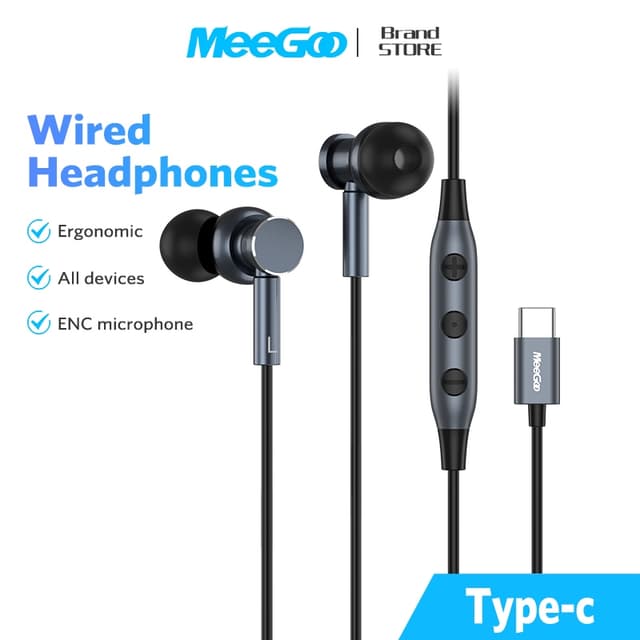 MEEGOO หูฟังแบบมีสาย ชนิดใส่ในหู Type C หลักสรีรศาสตร์ พร้อม