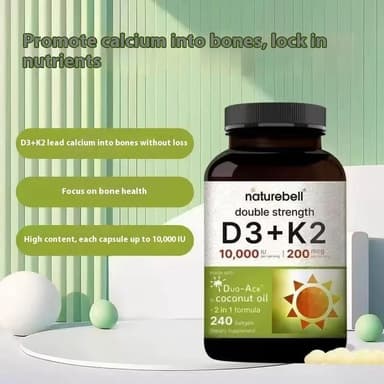 ✨️พร้อมส่ง✨️Naturebell Vitamin D3 K2 (10,000 IU Vitamin D + 200mcg Vitamin K MK-7) 240 Softgels Exp：03/2027