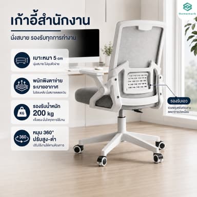 Homemark เก้าอี้ทำงาน สำนักงาน มีล้อเลื่อน เก้าอี้ทำงาน ออกใบกำกับภาษีได้! เก้าอี้ พนักพิงตาข่าย เบาะนุ่ม