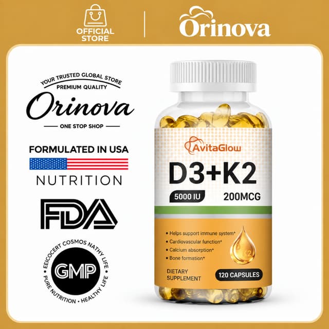 AvitaGlow วิตามิน D3+K2 5000IU 200MCG ช่วยดูดซึมแคลเซียม บำร