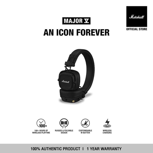 MARSHALL Major V bluetooth Black - หูฟังบลูทูธ หูฟังครอบหู ห