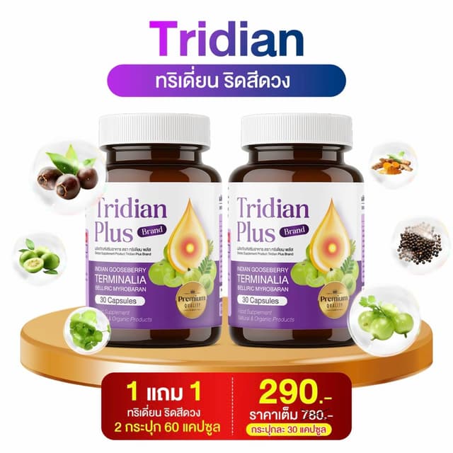 โปร 2 กระปุก (60แคปซูล) ทริเดียน พลัส   Tridain Plus  (ริดสี