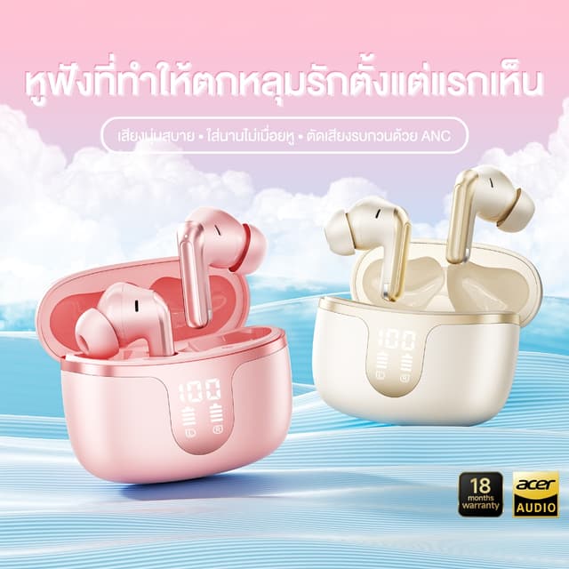 Acer OHR721 หูฟังบลูทูธไร้สาย ANC/ENC ระบบตัดเสียงรบกวน TWS 