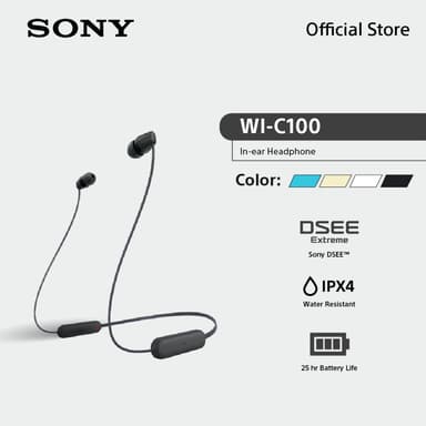 Sony หูฟัง In Ear รุ่น  WI-C100 | Wireless Headphones | Bluetooth® 5.0 | IPX4 | Easy hands-free calling
