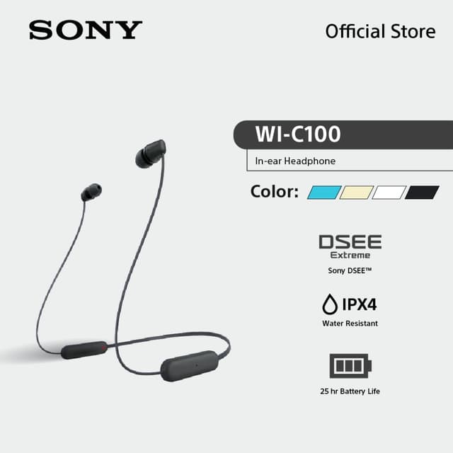 Sony หูฟัง In Ear รุ่น  WI-C100 | Wireless Headphones | Blue