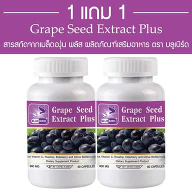 [1แถม1] สารสกัดจากเมล็ดองุ่น พลัส Grape Seed Extract Plus ตรา บลูเบิร์ด ขนาด 600 มิลลิกรัม 60 แคปซูล