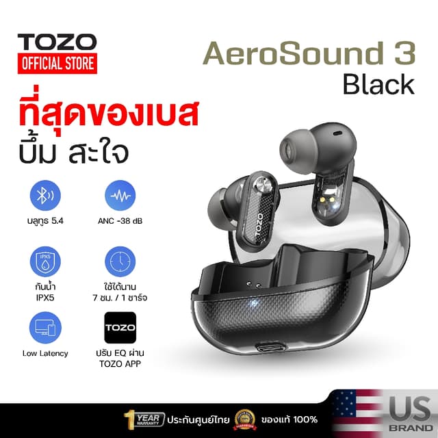 [ประกันศูนย์ไทย] TOZO AeroSound 3 หูฟังบลูทูธ หูฟังไร้สาย หู