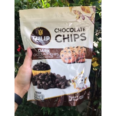 ❌ไม่รับเคลม/คืนสินค้า•ดาร์กช็อกโกแลตชิพทิวลิป เม็ดกลาง 900g. (Chocolate Chips)