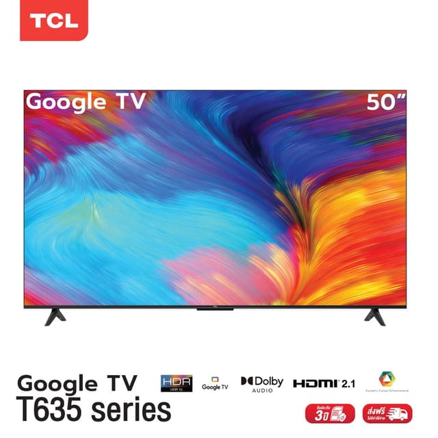 TCL ทีวี 50 นิ้ว LED 4K UHD Google TV รองรับ WiFi รุ่น 50T635 ระบบปฏิบัติการ Google & Youtube, Voice search,Dolby Audio