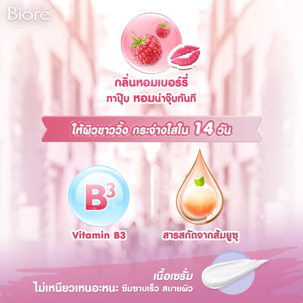 Biore บิโอเร ยูวี บอดี้แคร์เซรั่ม 150มล UV Body care serum Intensive Aura Kissing Berry SPF50+ PA+++ 150ml https://lnwchill.com