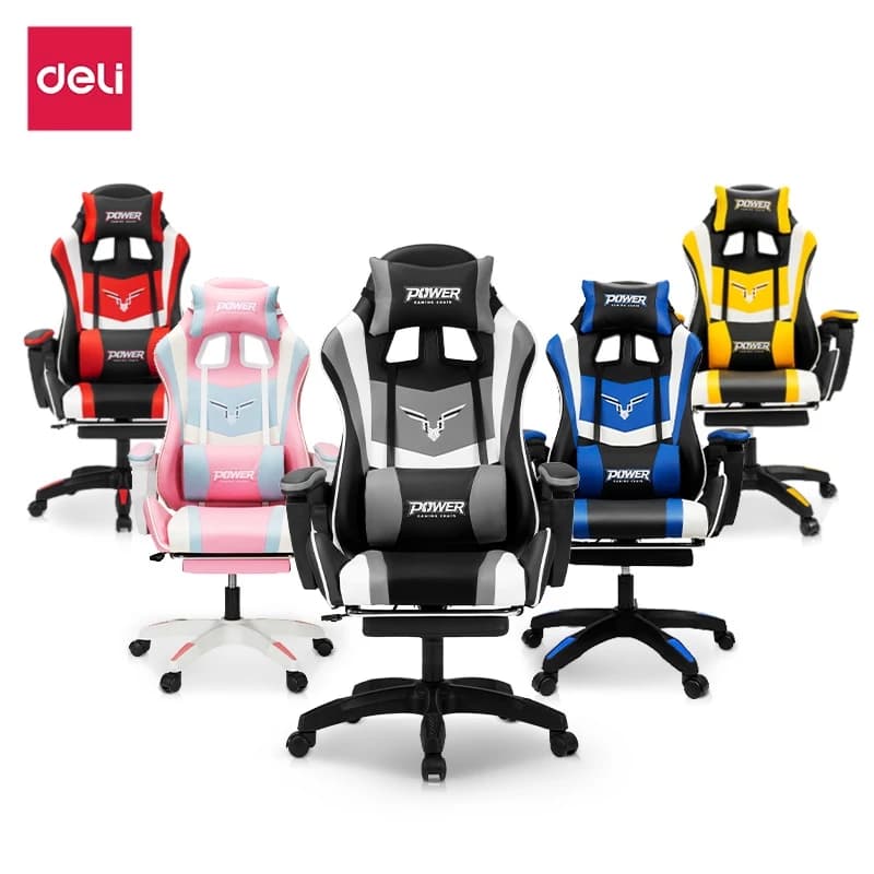 Deli เก้าอี้เกมมิ่ง เก้าอี้คอม เล่นเกม เก้าอี้สีดำ เก้าอี้สีแดง เก้าอี้สีชมพู เก้าอี้สีน้ำเงิน เก้าอี้สีเหลือง ขาเหล็ก+หมอนคู่ถอดได้+ที่พักเท้ายืดไสลด์ ปรับความสูงได้ นั่งสบาย เก้าอี้เกมมิ่งเพื่อสุขภาพ E-Sport Gaming Chair https://lnwchill.com