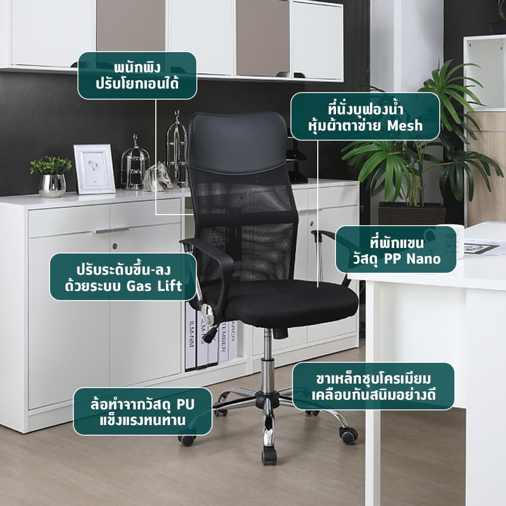 INDEX LIVING MALL เก้าอี้ทำงานเพื่อสุขภาพ  Ergonomic ระบายอากาศดีเยี่ยม เก้าอี้สำนักงาน พนักพิงสูง รุ่น สเปซแมน - สีดำ เก้าอี้สีดำ ปรับระดับขึ้นลงด้วย Gas Lift https://lnwchill.com