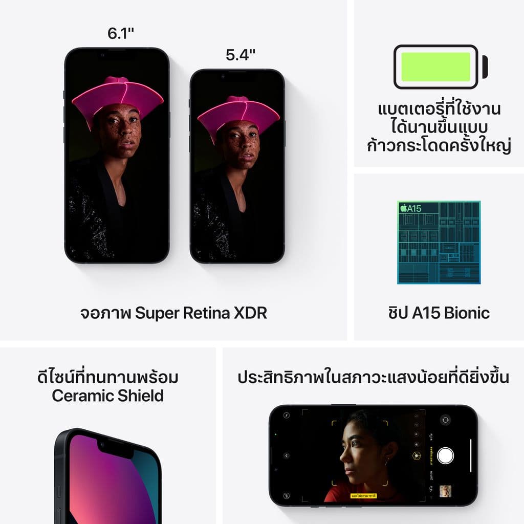 Apple iPhone 13 รุ่น A2633 สมาร์ทโฟนจอ Super Retina XDR 6.1 นิ้ว ชิป A15 Bionic กล้องคู่สุดล้ำ 5G สุดแรง https://lnwchill.com