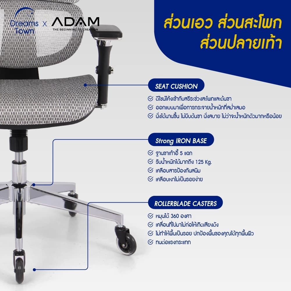 ADAM เก้าอี้ทำงาน เพื่อสุขภาพ เก้าอี้สีเทา ออกแบบเพื่อรองรับสรีระตามสรีรศาสตร์ ช่วยให้นั่งนาน ERGO CHAIR DOT.1 Space Gray สีเทา https://lnwchill.com