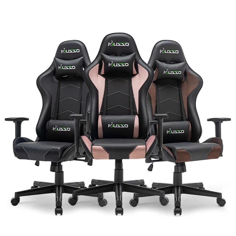 MUSSO รุ่น Champion Series เก้าอี้สีดำ สีชมพู สีน้ำตาล เก้าอี้เกมที่มีพนักพิงศีรษะ และการสนับสนุนเอว เก้าอี้คอมพิวเตอร์พนักพิงสูงแบบปรับได้ เก้าอี้สำนักงานหนัง PU สำหรับงานหนัก https://lnwchill.com
