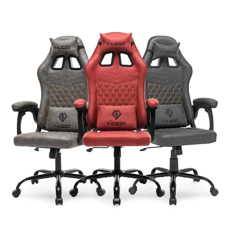 MUSSO รุ่น Royal Series เก้าอี้เกมมิ่ง office gaming chair พร้อมหมอนรองศีรษะและเอว ตามเก้าอี้ ergonomic ไม่มีที่วางเท้า เก้าอี้สีดำ เก้าอี้สีเทา เก้าอี้สีน้ำตาล เก้าอี้สีแดง ราคาดี https://lnwchill.com